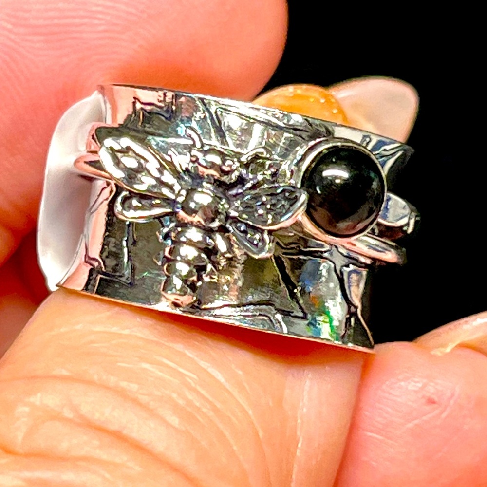 🖤Sterling silver wide BAND “fidget” spinner ring NWT-BEE